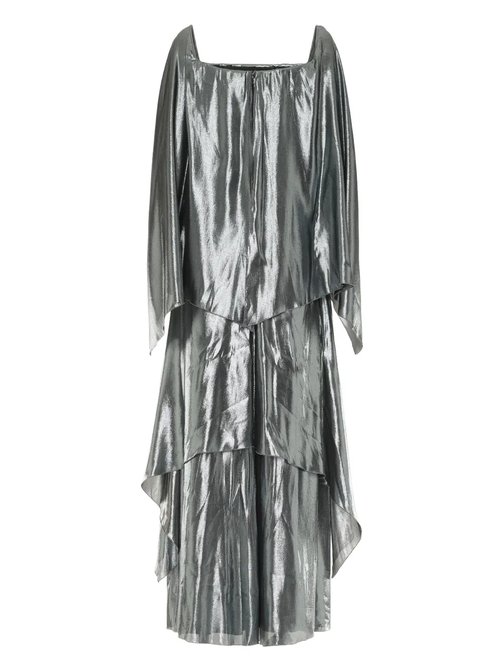 Alberta Ferretti gelaagde off-shoulder jurk Metallic