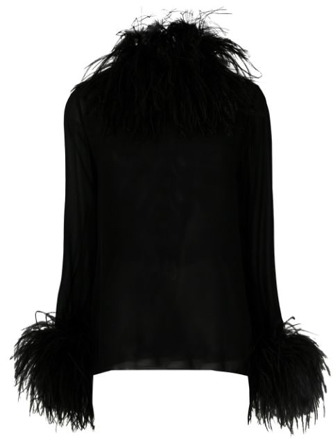 SAINT LAURENT TRIMMED COLLAR AND CUFF BLOUSE,518566Y059R12912868