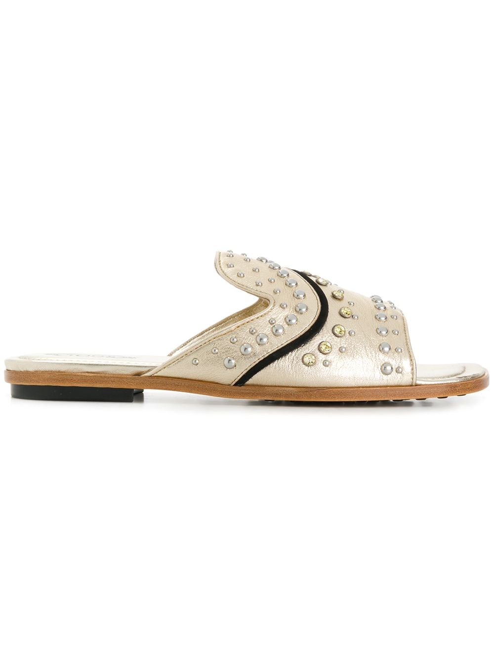 Shop Tod's Stud-embellished Slide Sandals In Metallic