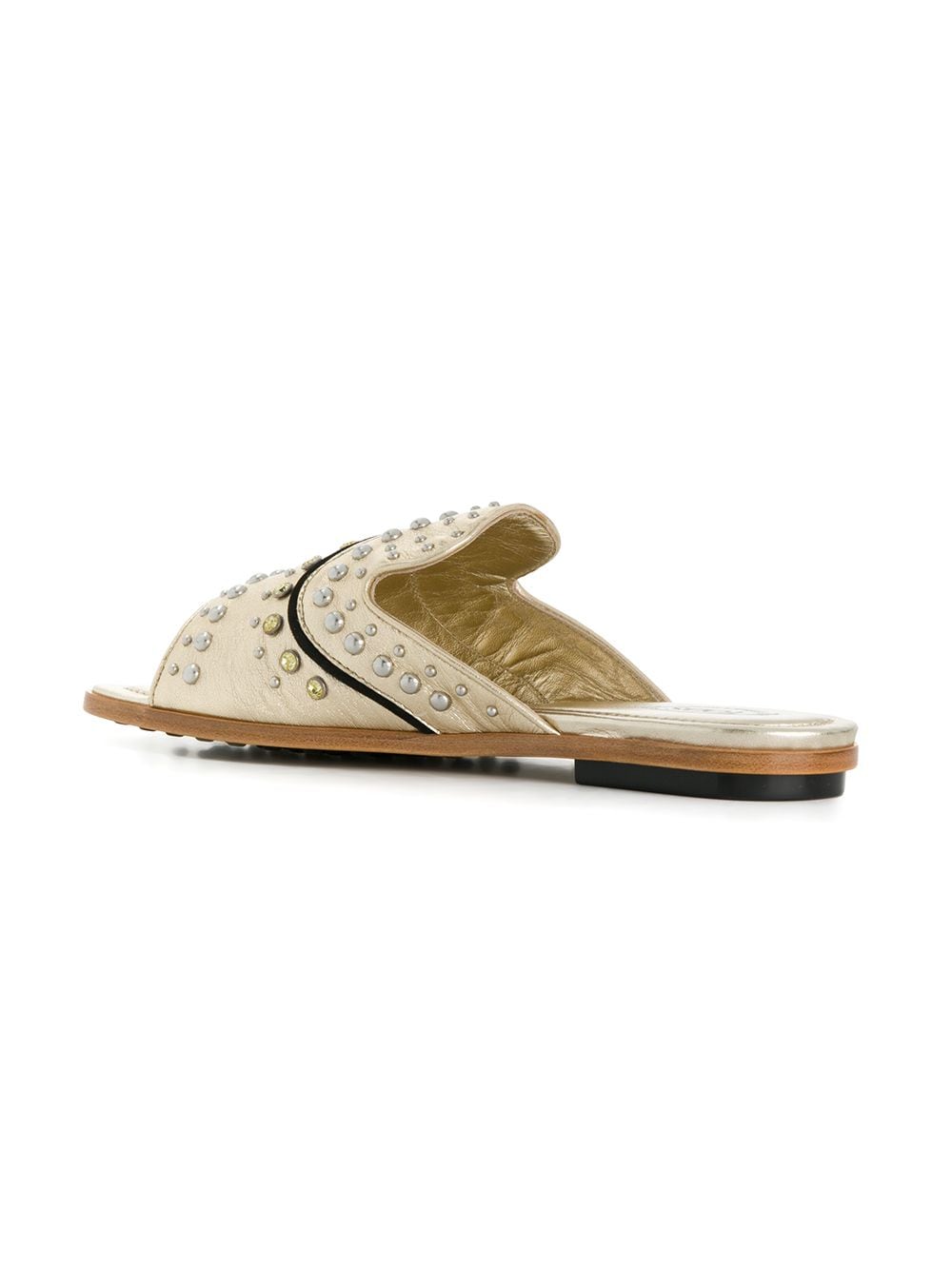 Shop Tod's Stud-embellished Slide Sandals In Metallic