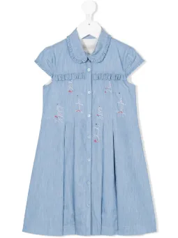 embroidered and frill trim denim dress
