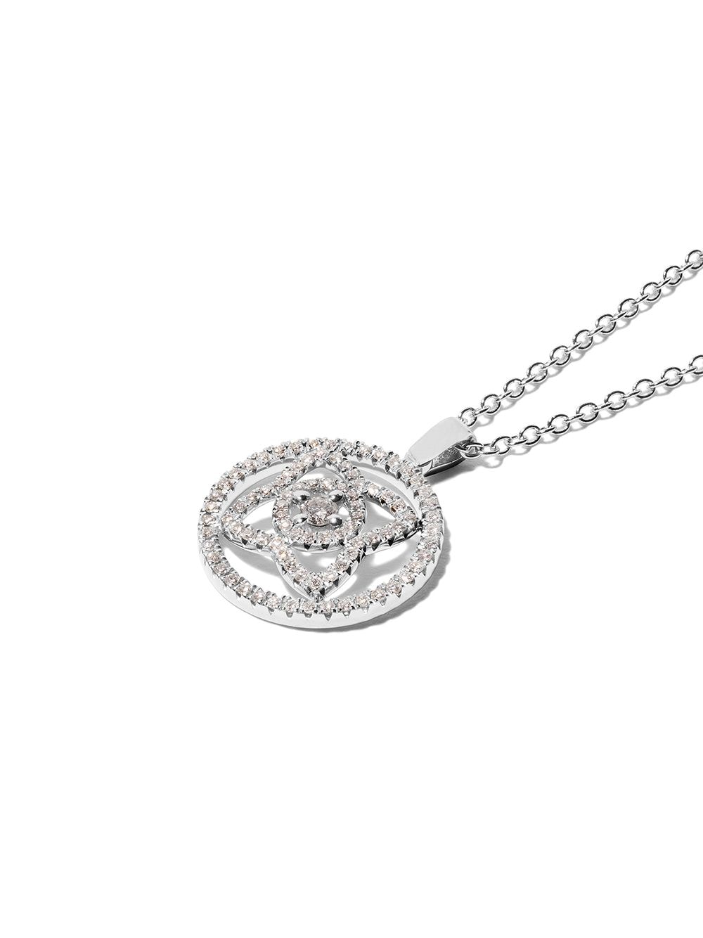 Shop De Beers 18kt White Gold Enchanted Lotus Openwork Medal Diamond Necklace
