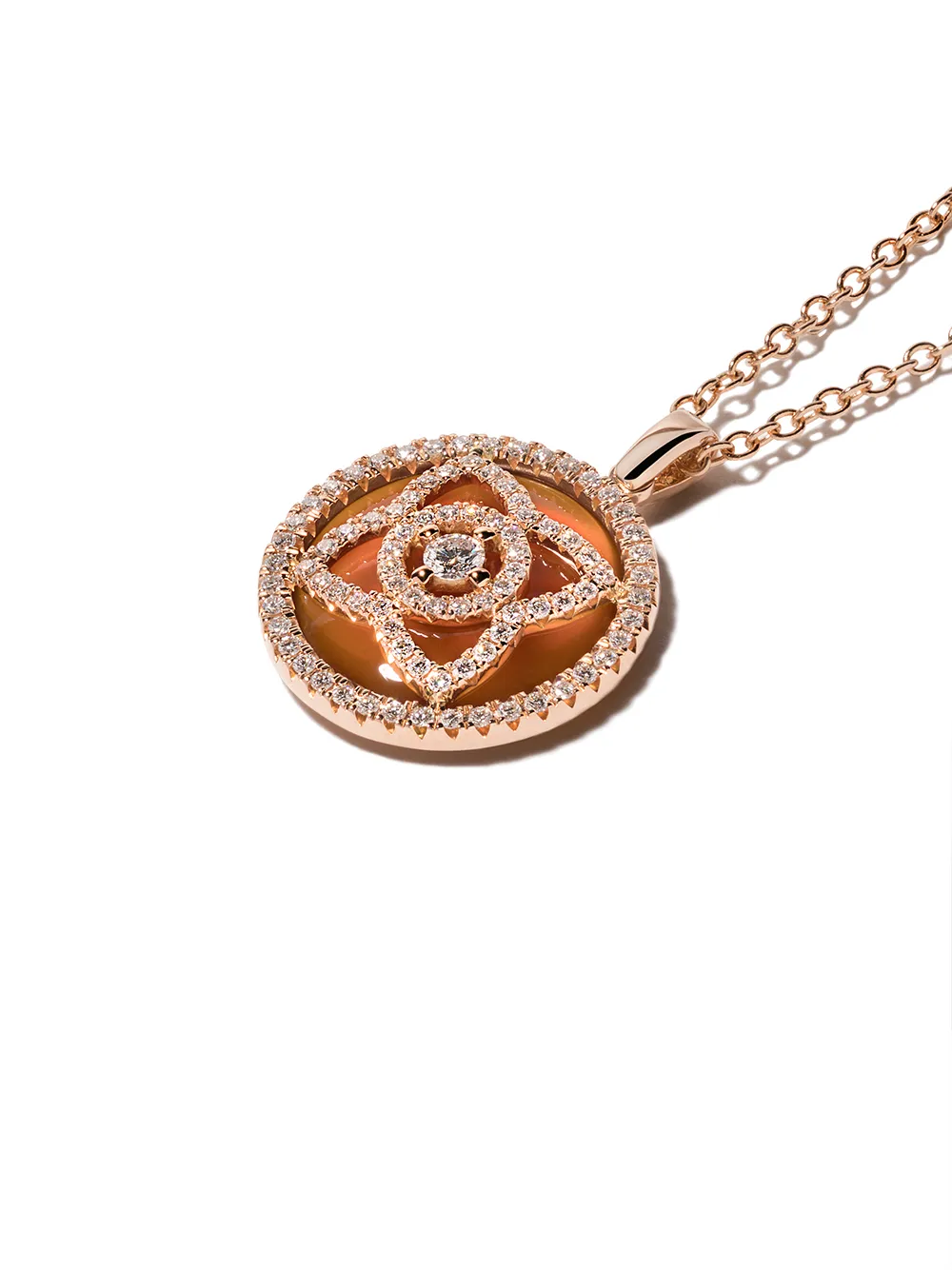 фото De beers 18kt rose gold enchanted lotus carnelian medal diamond necklace