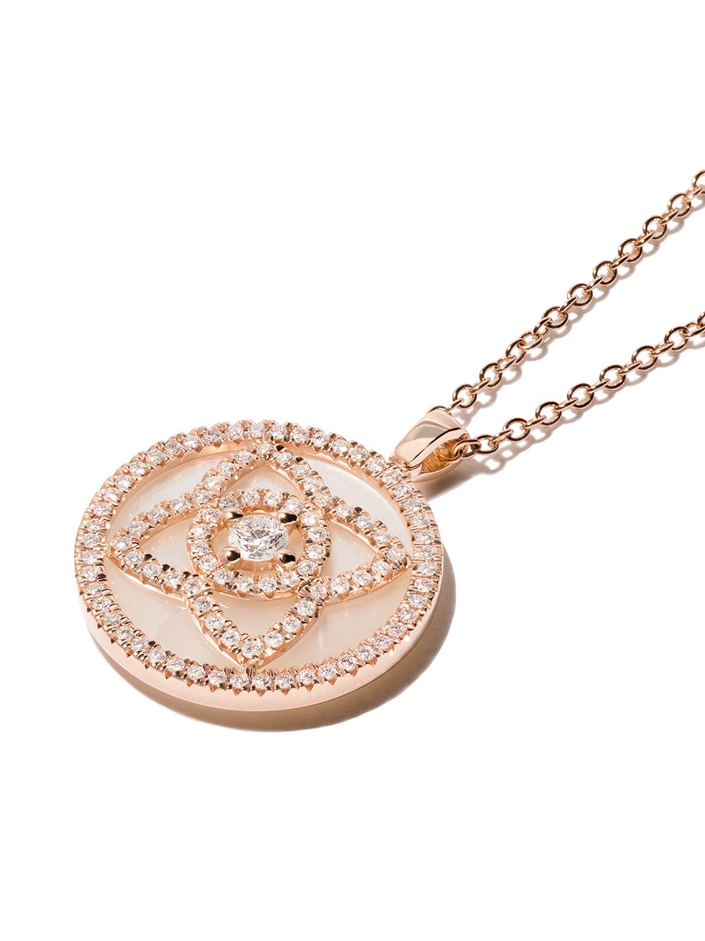 Shop De Beers 18kt Rose Gold Enchanted Lotus Mother-of-pearl Medal Diamond Large Necklace
