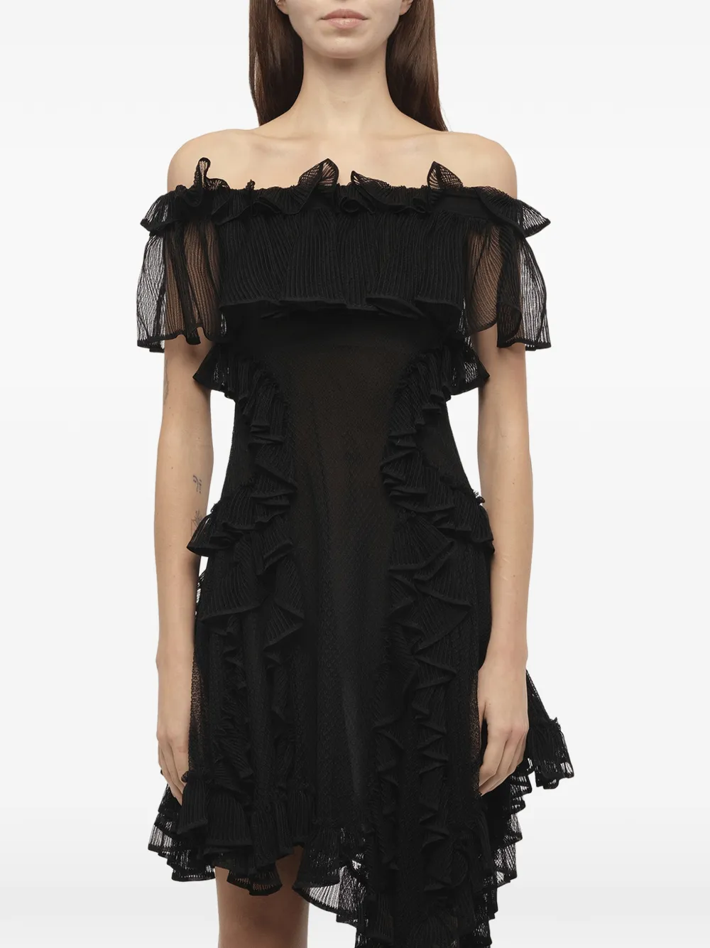 Alexander McQueen frilled off shoulder dress - Black