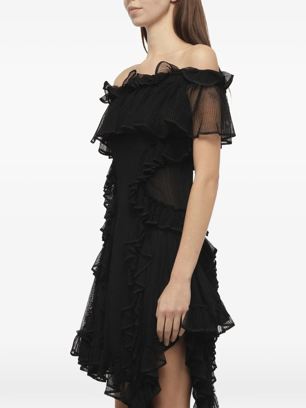  Alexander Mcqueen Schulterfreies Seidenkleid   Schwarz 