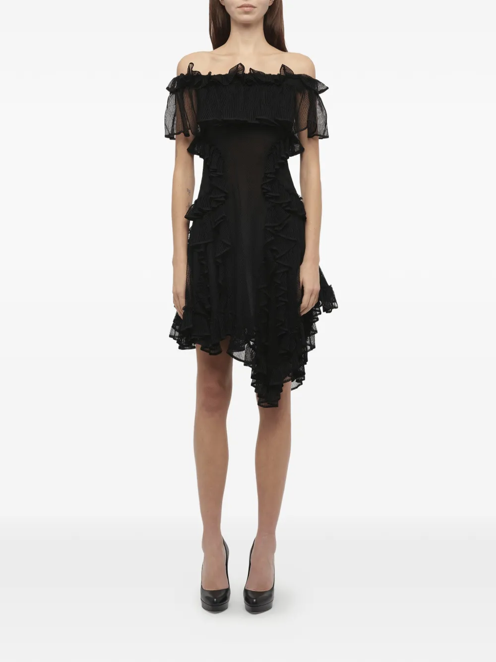  Alexander Mcqueen Schulterfreies Seidenkleid   Schwarz 