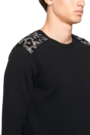 Black animal print panel sweater 