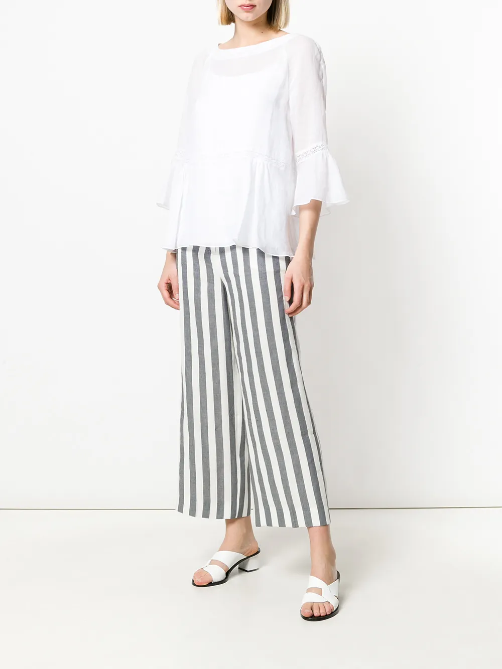 Max Mara broderie anglaise trim blouse - Wit