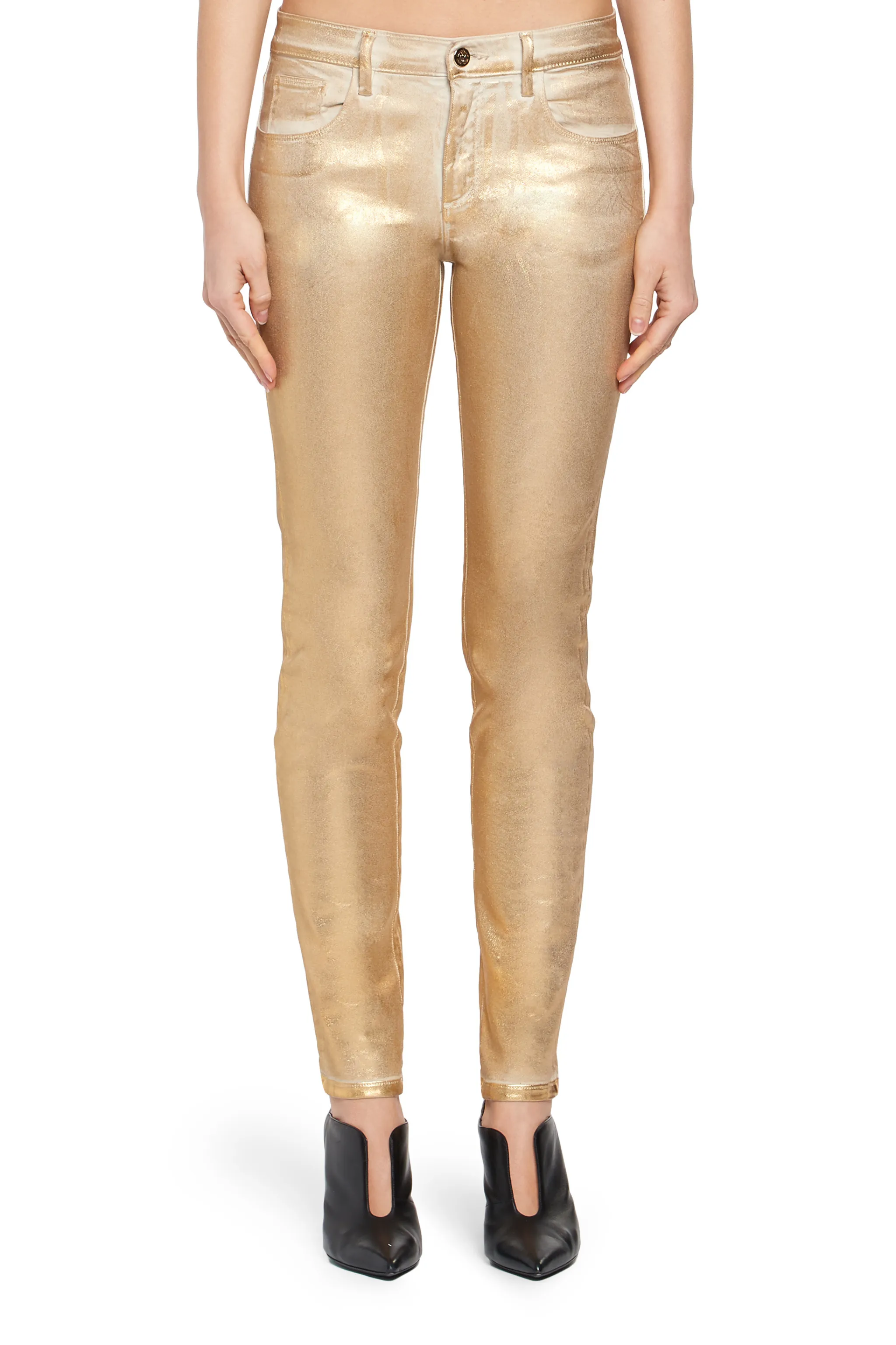Metallic gold tone skinny jeans Roberto Cavalli {ProductCategoryName