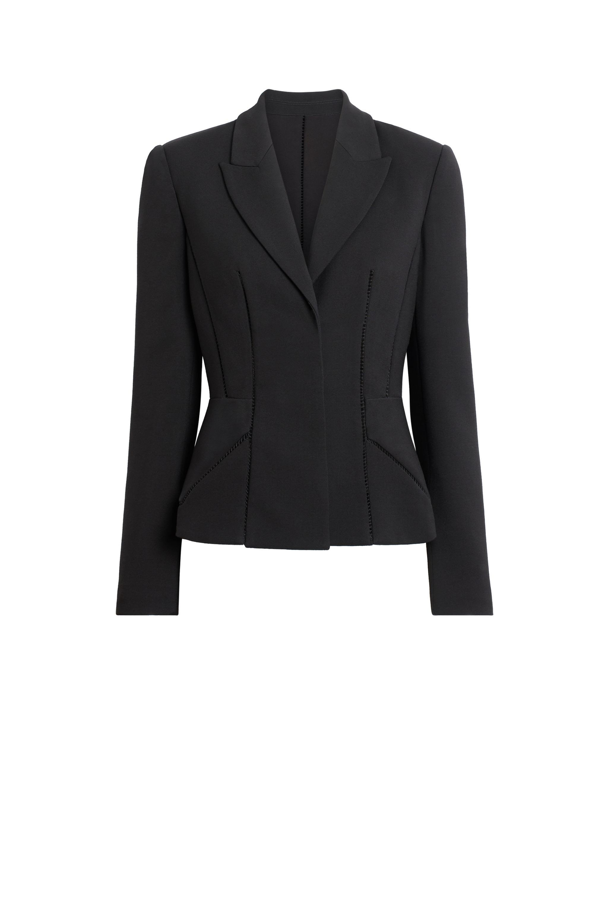 Black stretch wool crepe fitted jacket | Roberto Cavalli ...