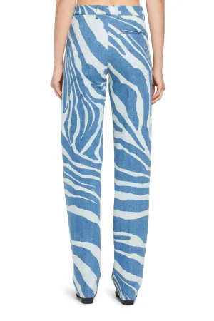 Blue and white zebra print trousers 