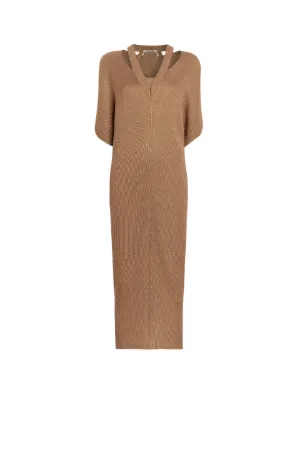Gold tone lurex rib knit dress 