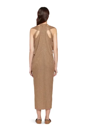 Gold tone lurex rib knit dress 