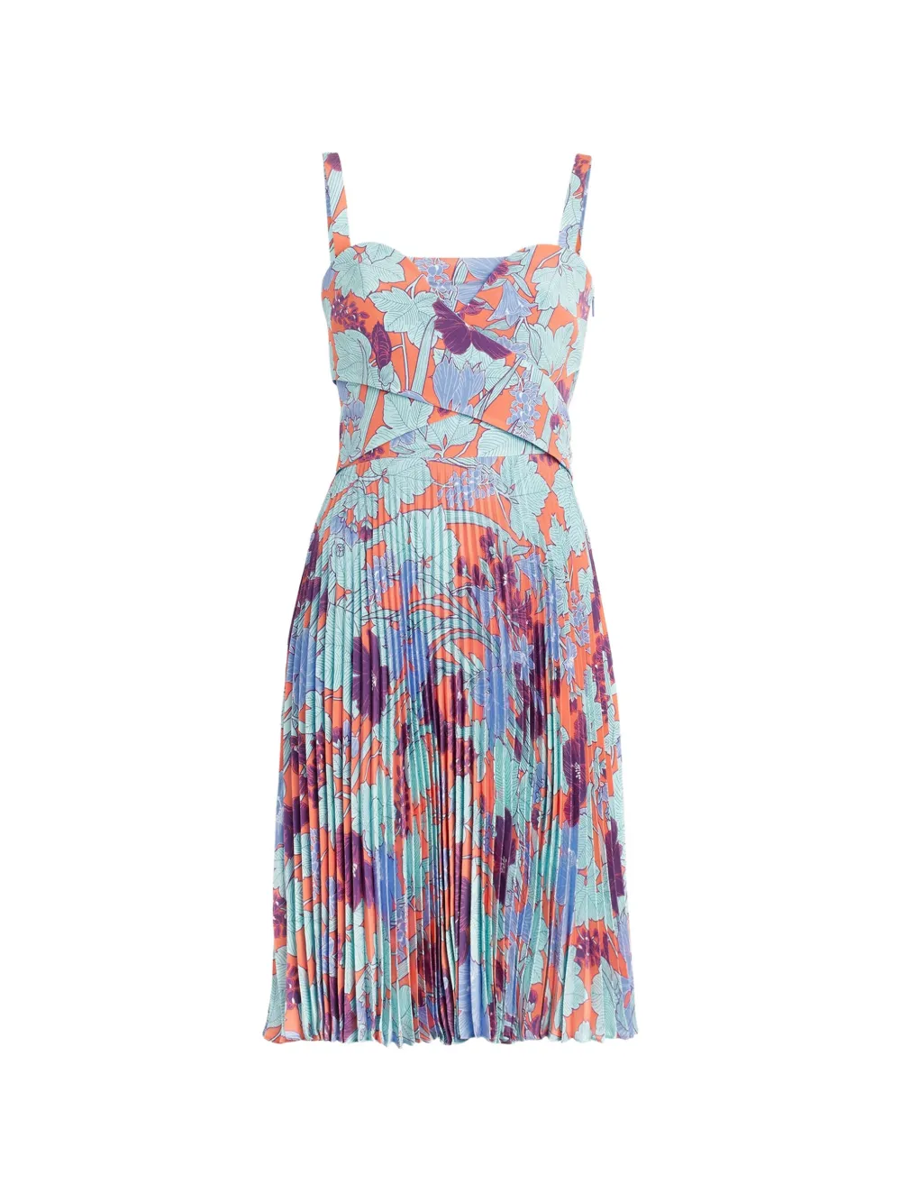 Roberto Cavalli Abito plissettato con stampa Summer Garden - Bianco