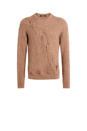 Camel diagonal cable knit sweater 