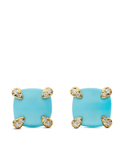David Yurman aretes Chatelaine en oro amarillo de 18kt con diamantes y turquesa de 8mm