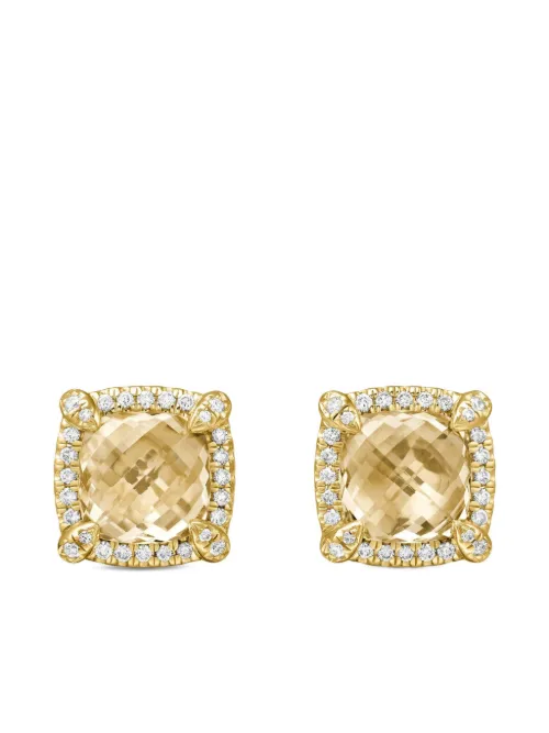 Puces d'oreilles Châtelaine en 18ct serties de citrine et pavées de diamants (8 mm) - David Yurman - Modalova