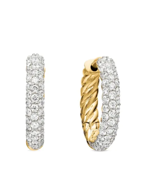 David Yurman 18kt yellow gold Petite Pavé diamond huggie hoop earrings (14mm)