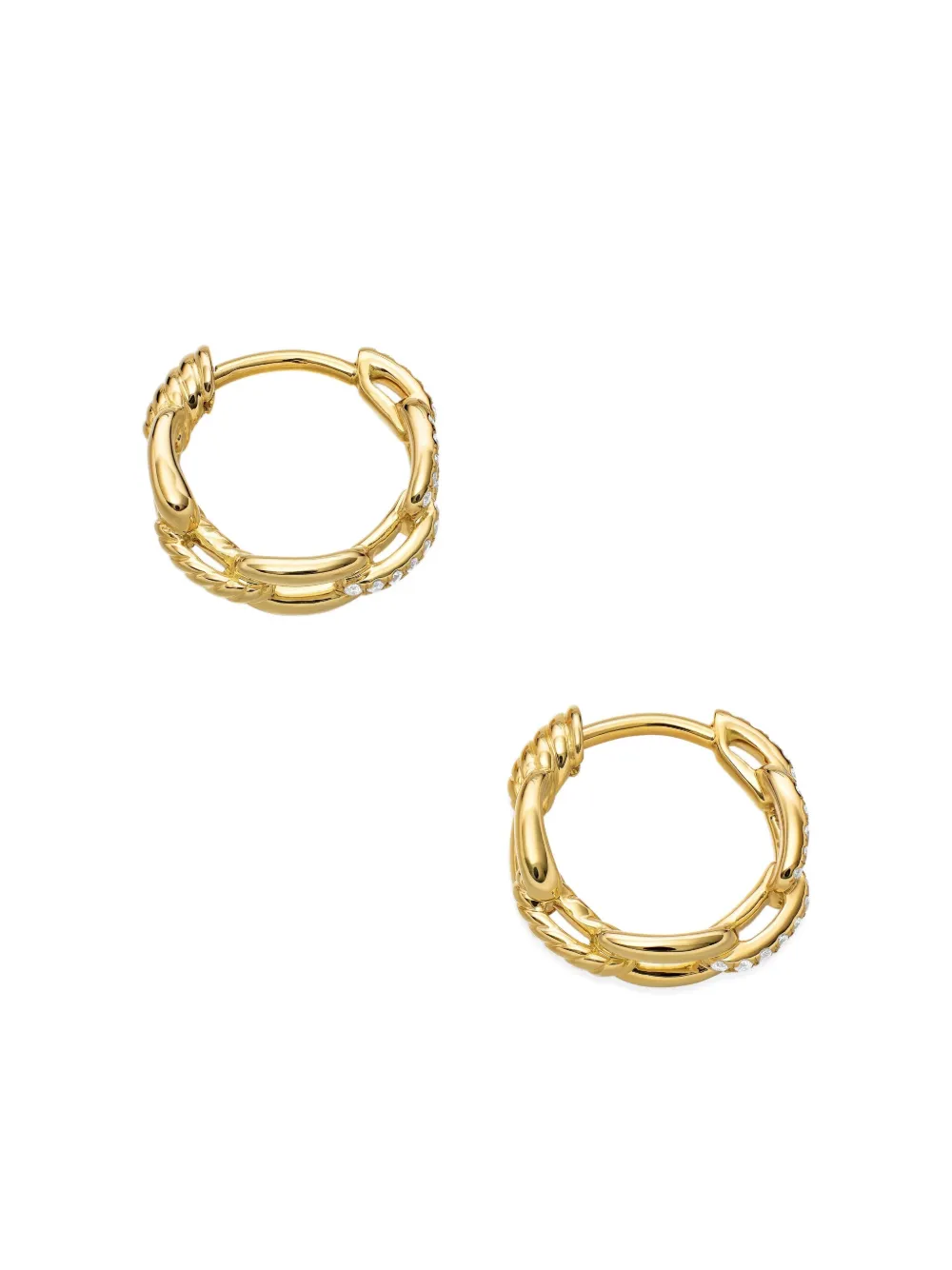 David Yurman 18kt Yellow Gold Stax Diamond Chain Link Huggie Hoop Earrings (12.5mm), view 5