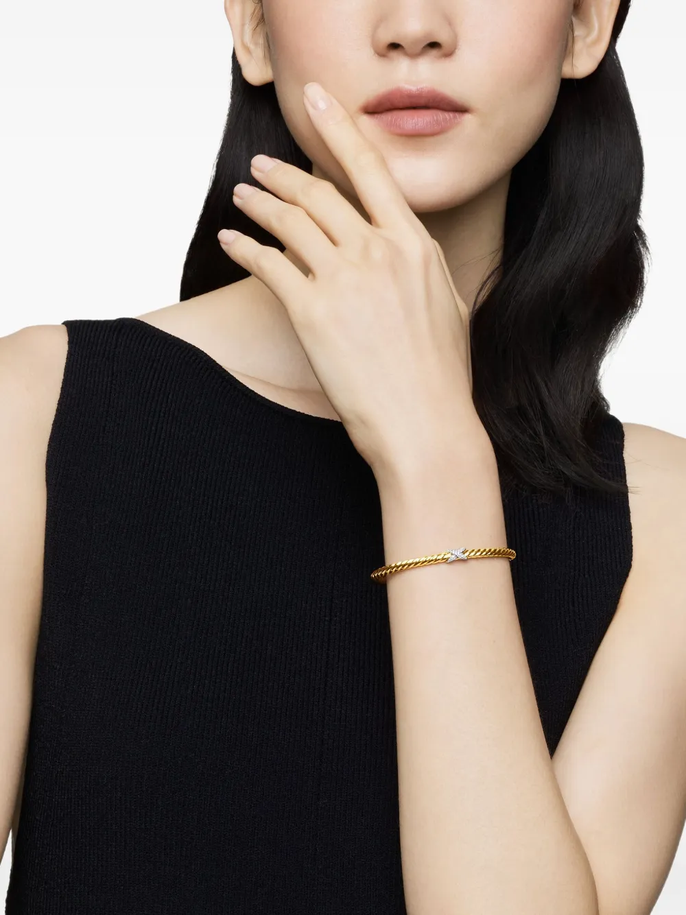 David Yurman 18kt yellow gold X Cablespira Station diamond bracelet (4mm) | Image 2