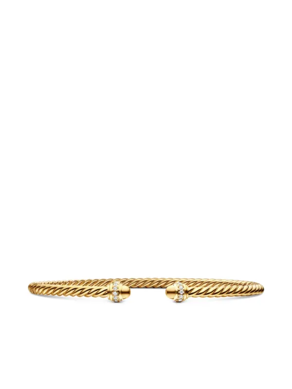 David Yurman 18kt Yellow Gold Classic Cablespira Diamond Bracelet (3mm)