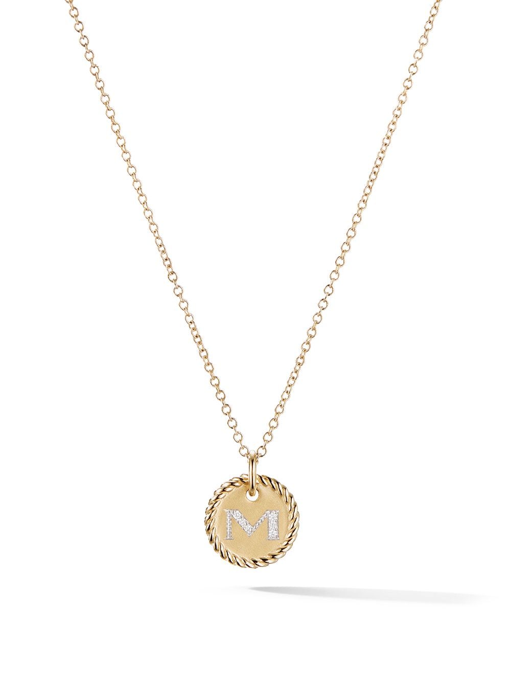 David Yurman 18kt Yellow Gold Cable Collectibles Diamond M Initial Pendant Necklace In 88adi
