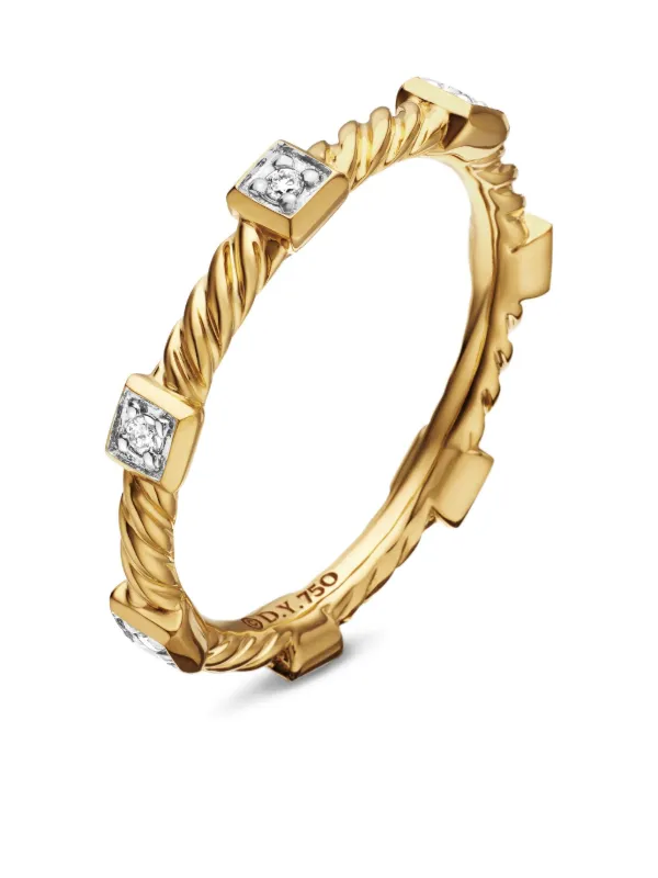 David Yurman 18kt Yellow Gold Cable Collectibles Diamond Stack