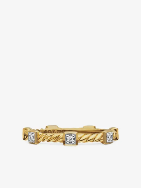 David Yurman 18kt yellow gold Cable Collectibles Stations diamond stack ring (2mm)
