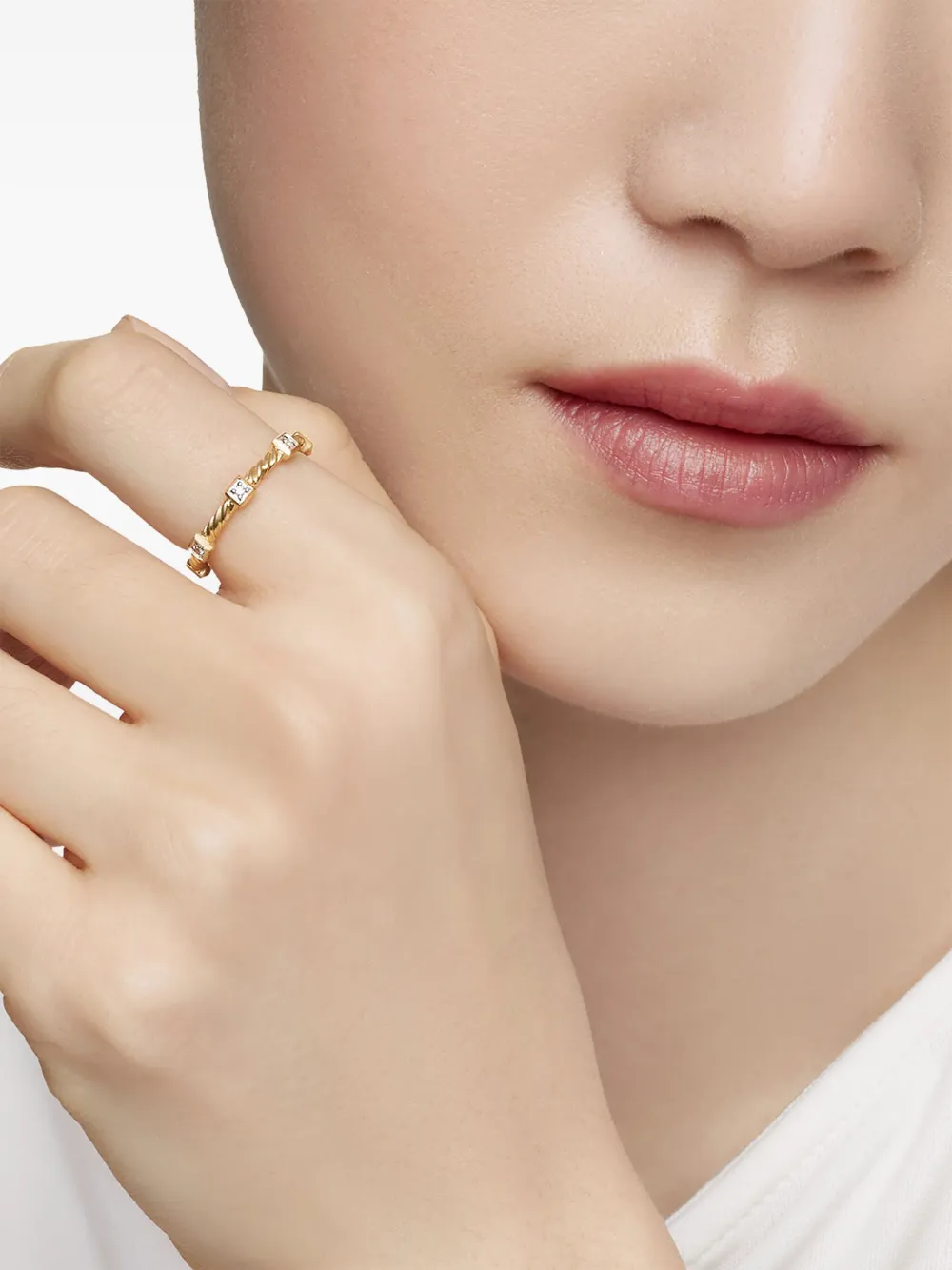  David Yurman 18kt Yellow Gold Cable Collectibles Stations Diamond Stack Ring (2mm) 
