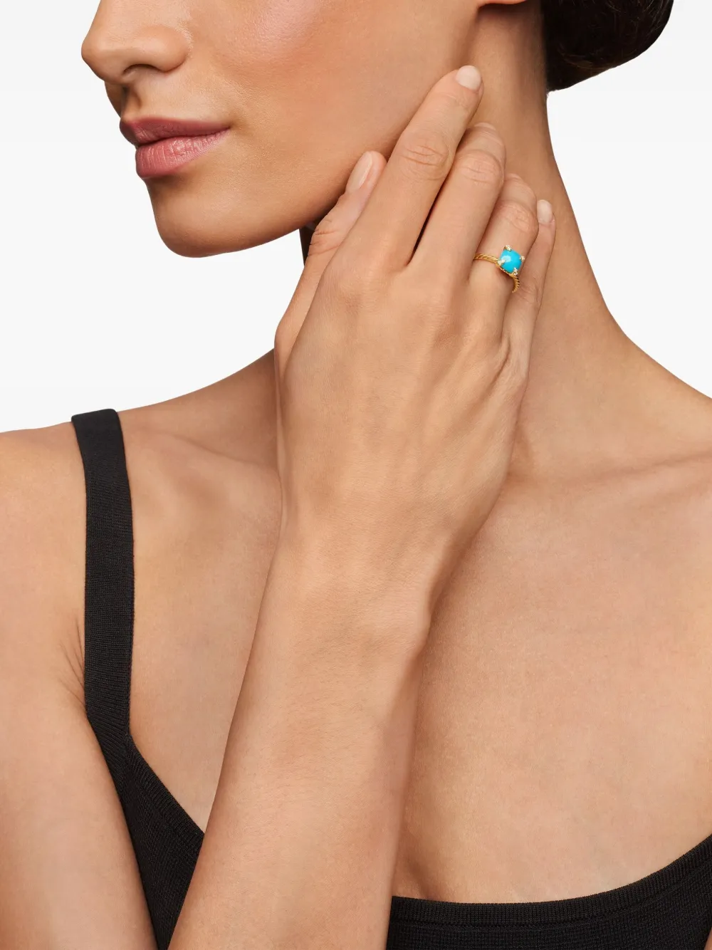  David Yurman 18kt Yellow Gold Châtelaine Turquoise And Diamond Ring (7mm) 