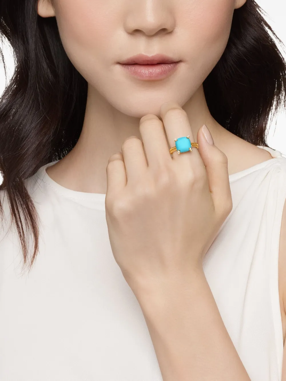 David Yurman 18kt yellow gold Châtelaine turquoise and diamond ring (11mm) | Image 2