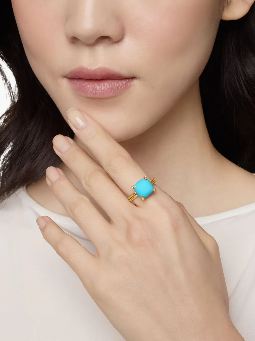  David Yurman 18kt Yellow Gold Châtelaine Turquoise And Diamond Ring (11mm) 