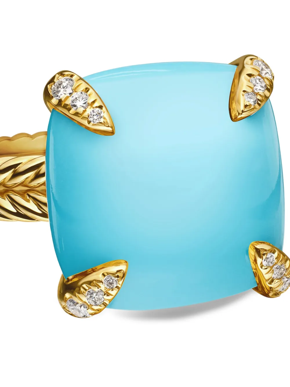 David Yurman Anello Châtelaine in oro giallo 18kt con turchese e diamanti (14mm) | Image 5