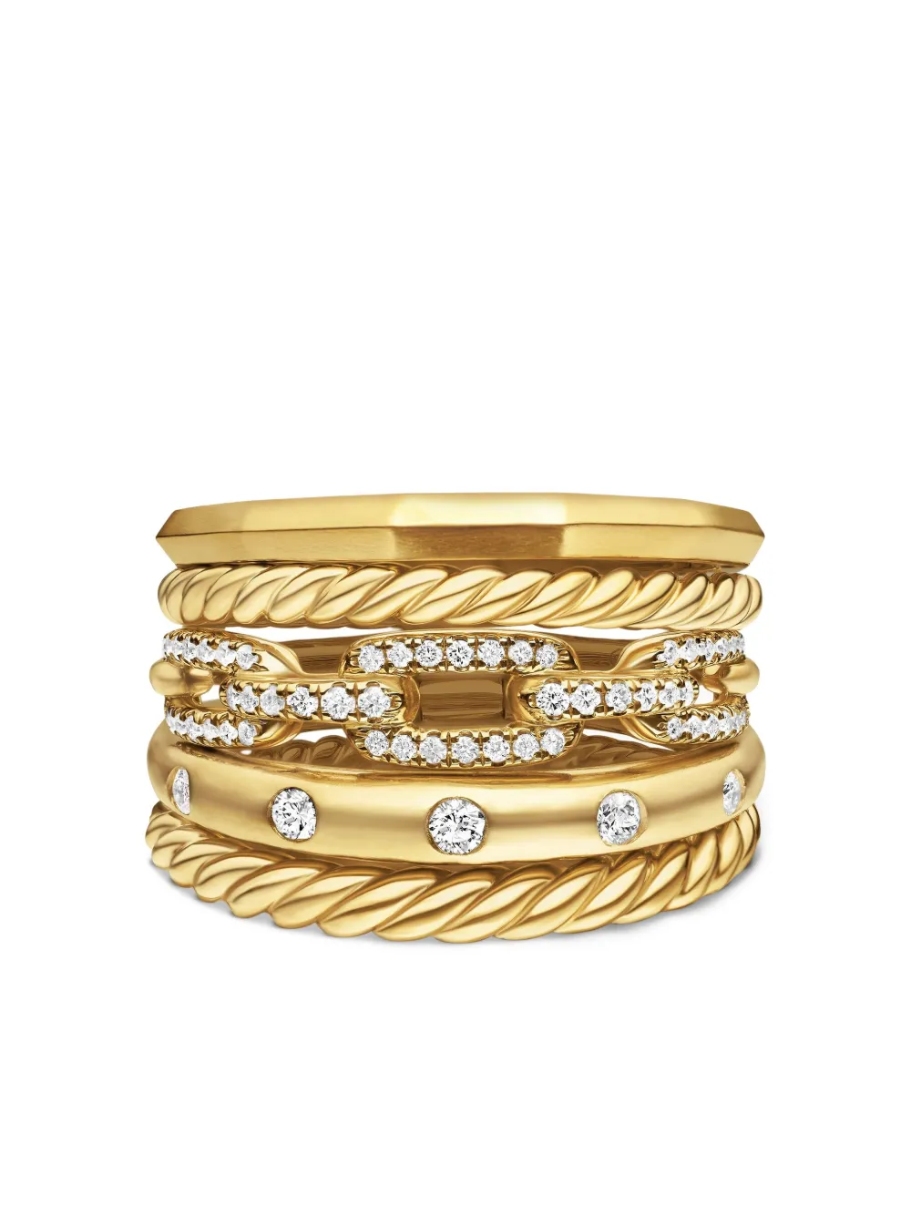 18kt Yellow Gold Stax Five Row Diamond Ring (15mm)