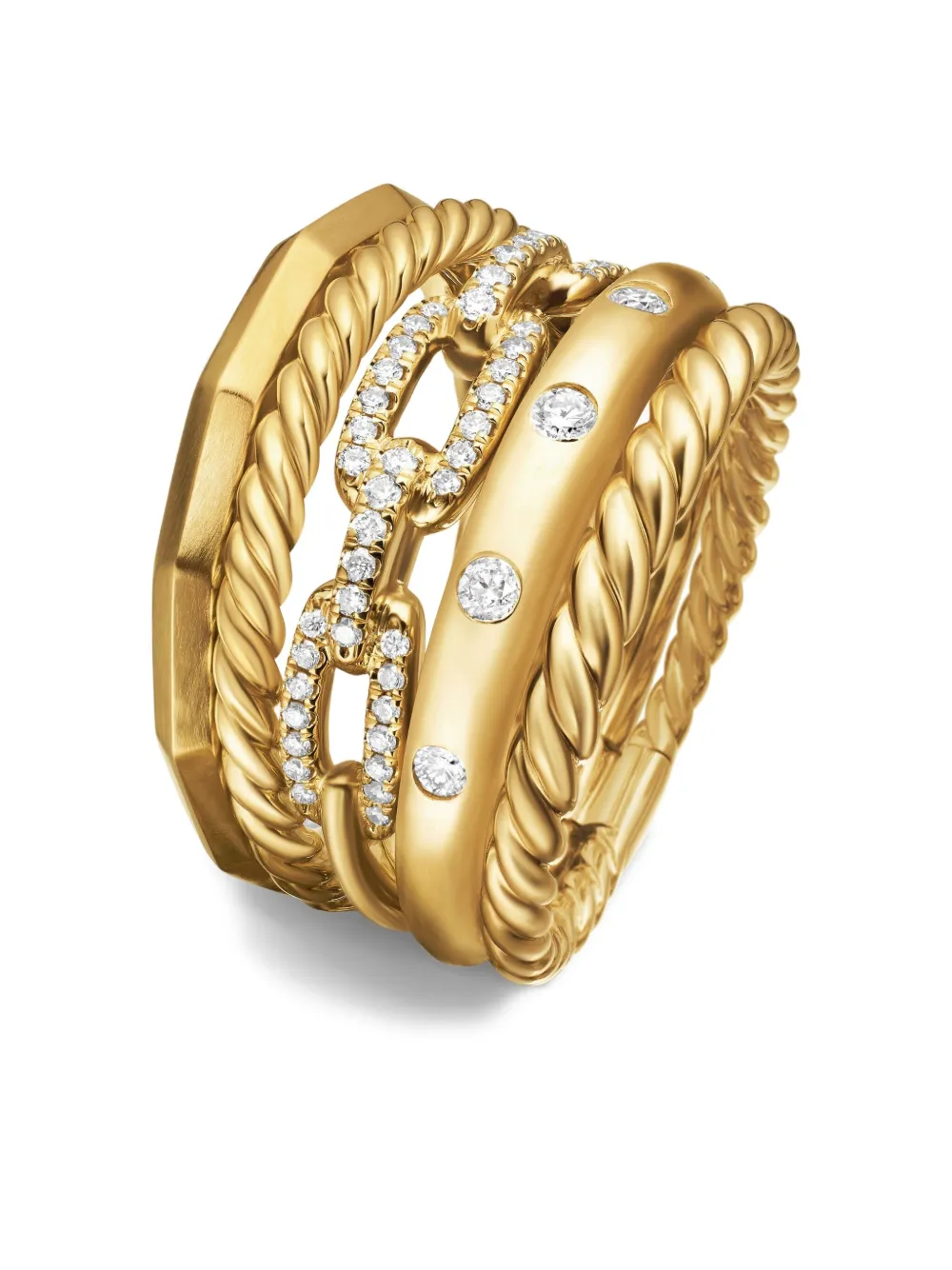 18kt Yellow Gold Stax Five Row Diamond Ring (15mm)