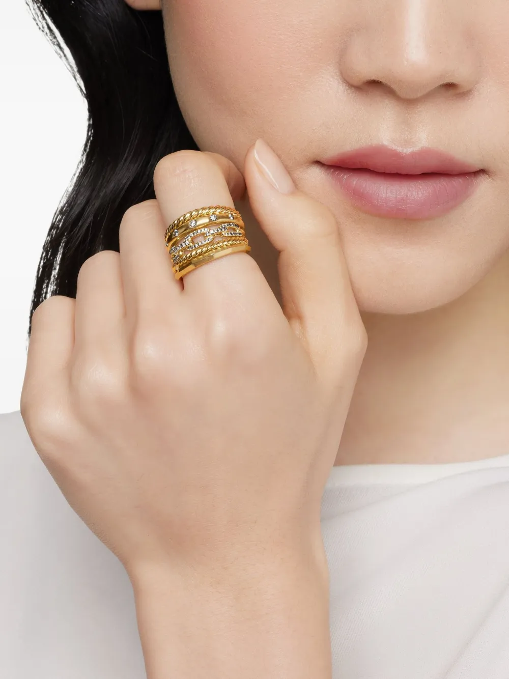 18kt Yellow Gold Stax Five Row Diamond Ring (15mm)