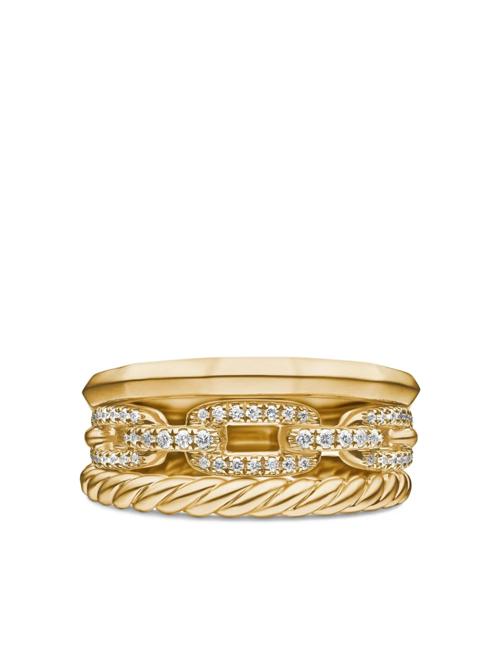 David Yurman 18kt Yellow Gold Stax Three Row Diamond Ring (9.5mm), view 5