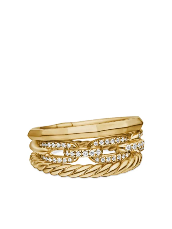 David Yurman 18kt Yellow Gold Stax Three Row Diamond Ring (9.5mm)