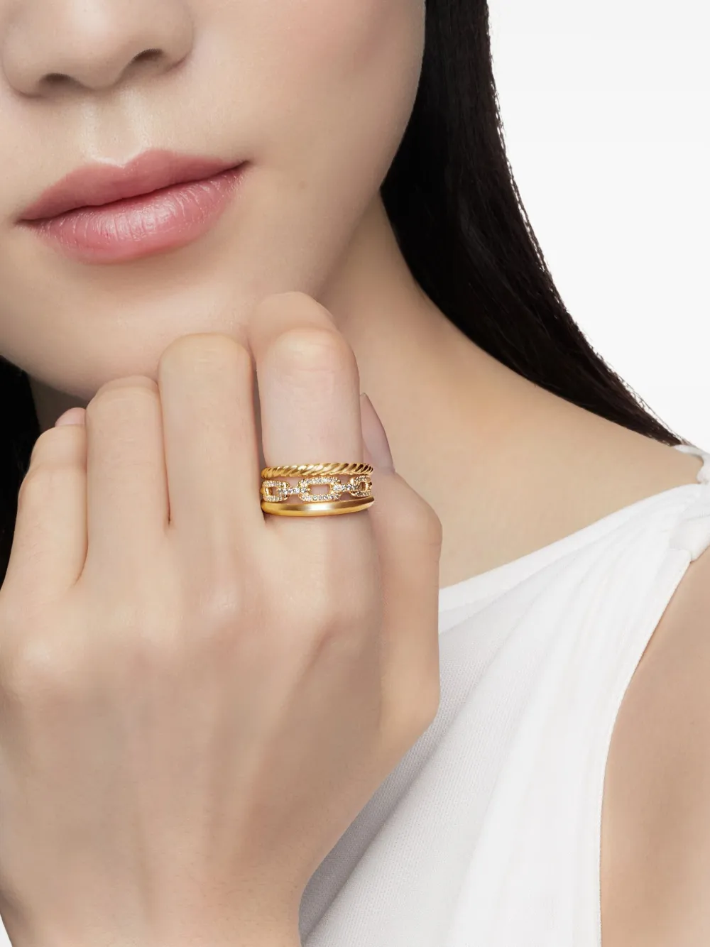  David Yurman 18kt Yellow Gold Stax Three Row Diamond Ring (9.5mm) 