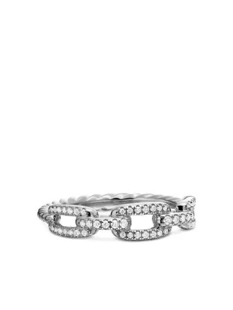 David Yurman anillo Stax Chain Link en oro blanco de 18kt con diamantes de 4.5mm
