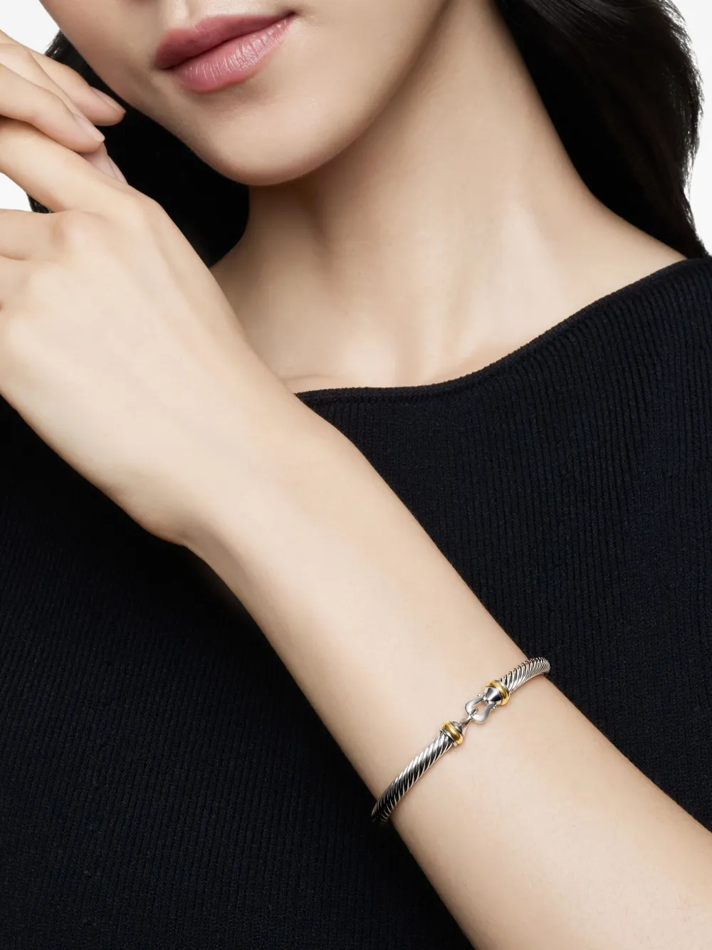  David Yurman Pulsera Buckle Classic Cable De 5 Mm En Oro Amarillo De 18 Ct Y Plata De Ley - Plateado 