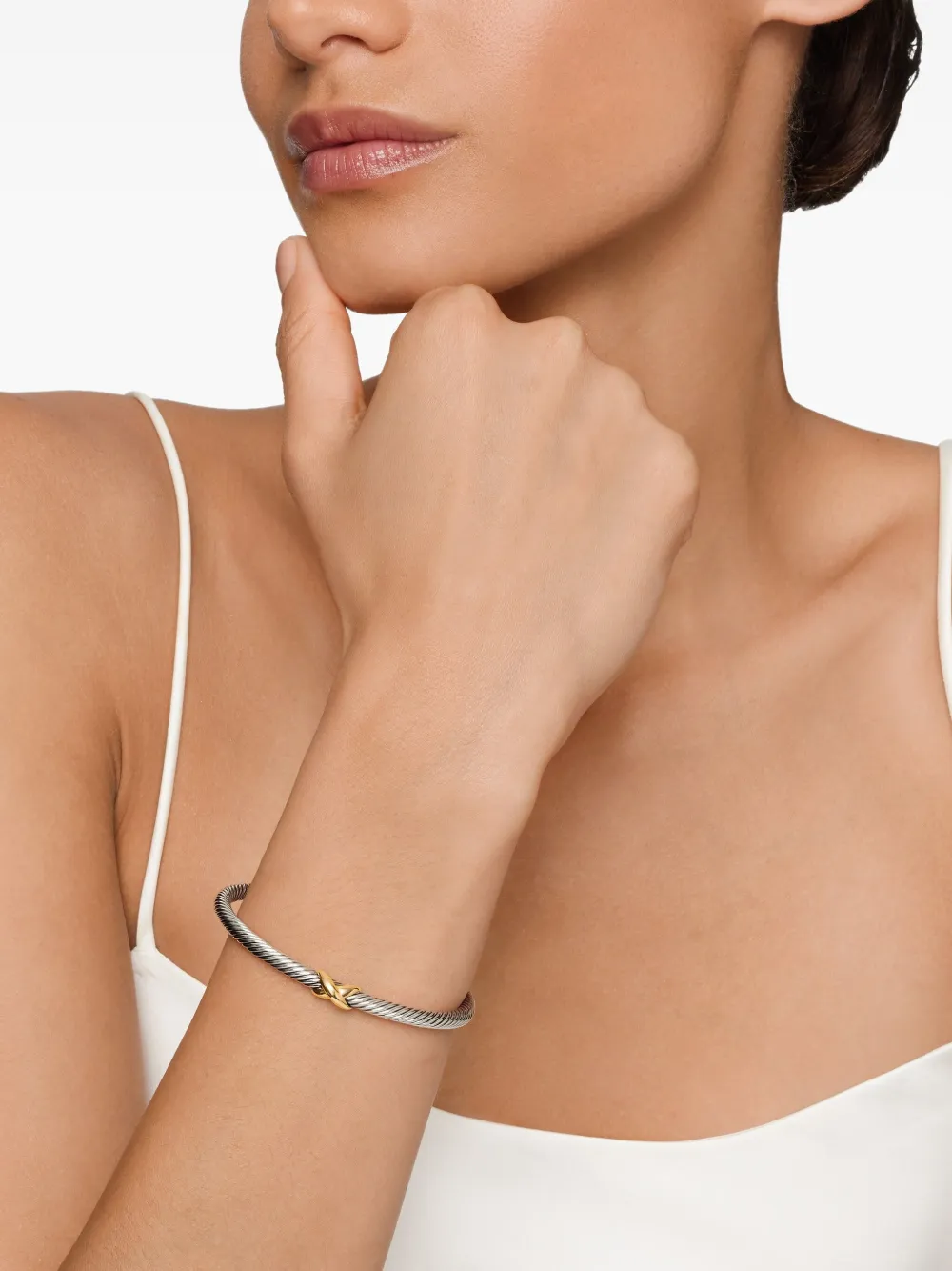 David Yurman 18kt yellow gold and sterling silver X Classic Cable Station bracelet (4mm) | Image 2