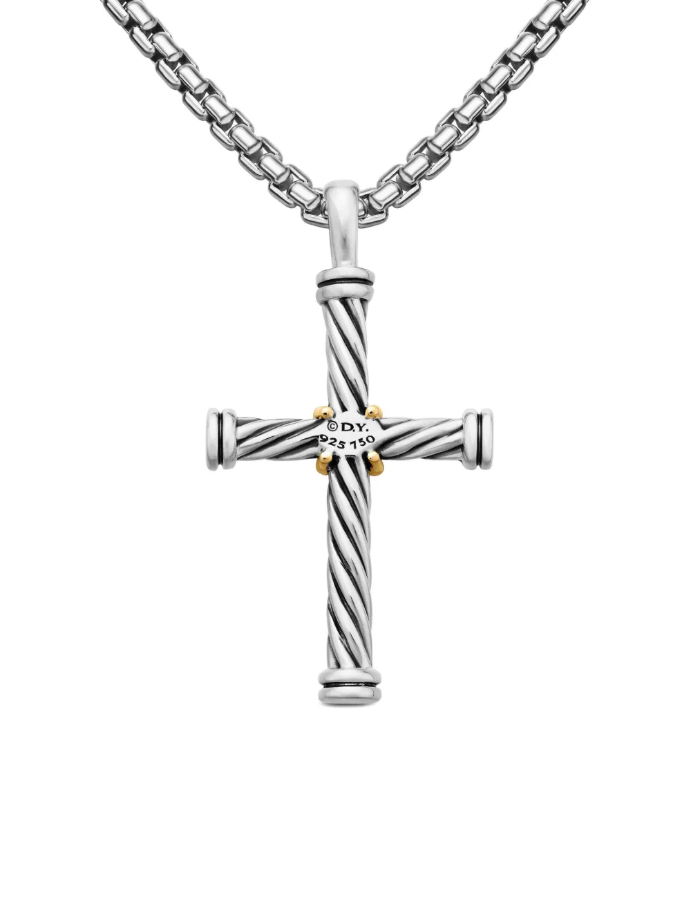 18kt Yellow Gold And Sterling Silver Cable Cross Pendant