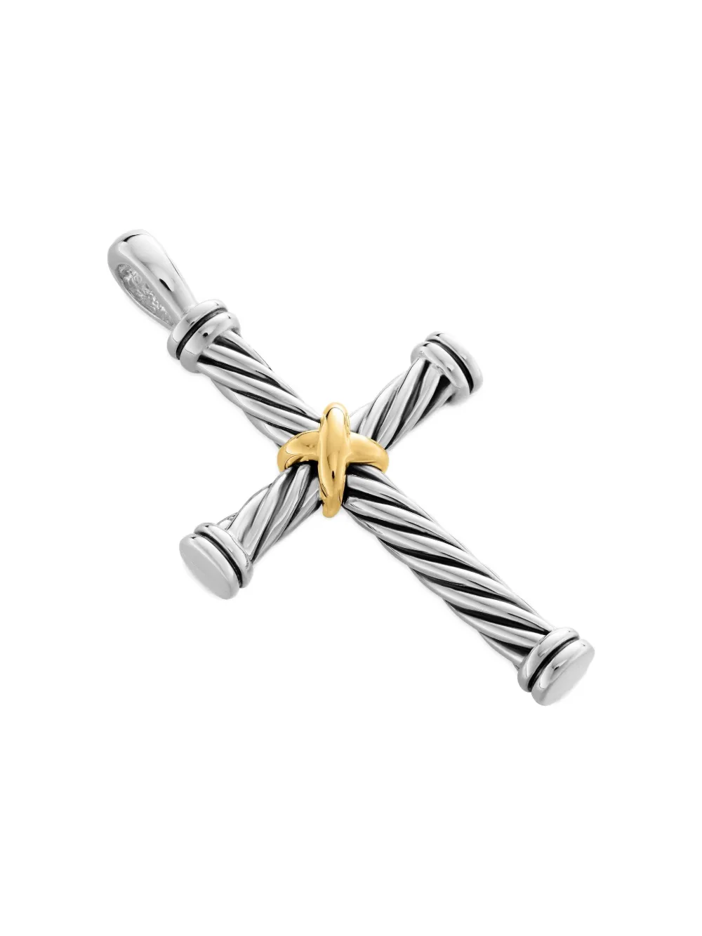 18kt Yellow Gold And Sterling Silver Cable Cross Pendant