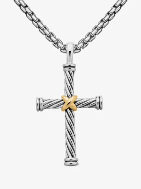 David Yurman 18K黄金纯银 Cable Cross 吊坠