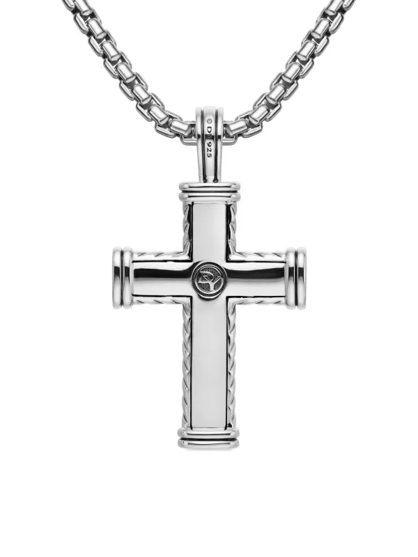 David Yurman Sterling Silver Chevron Cross Diamond Pendant (41.7mm