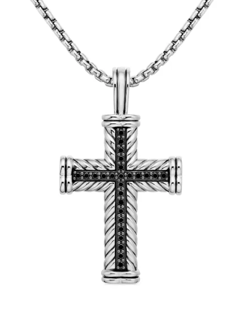Pendentif Chevron Cross en sterling pavé de diamants (41,7 mm) - David Yurman - Modalova