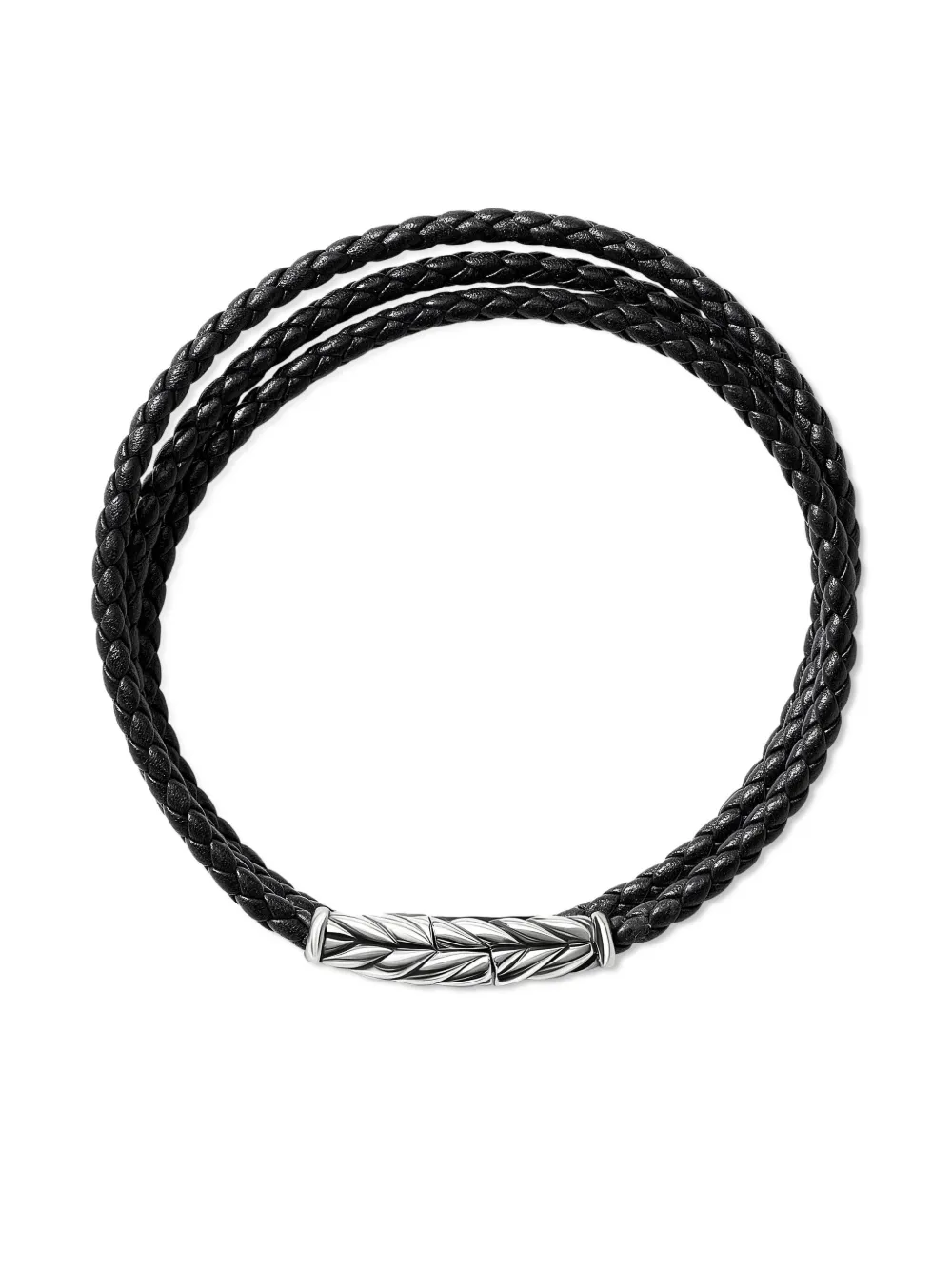  David Yurman Chevron Triple Wrap Sterlingsilber Lederarmband (3mm)   Schwarz 