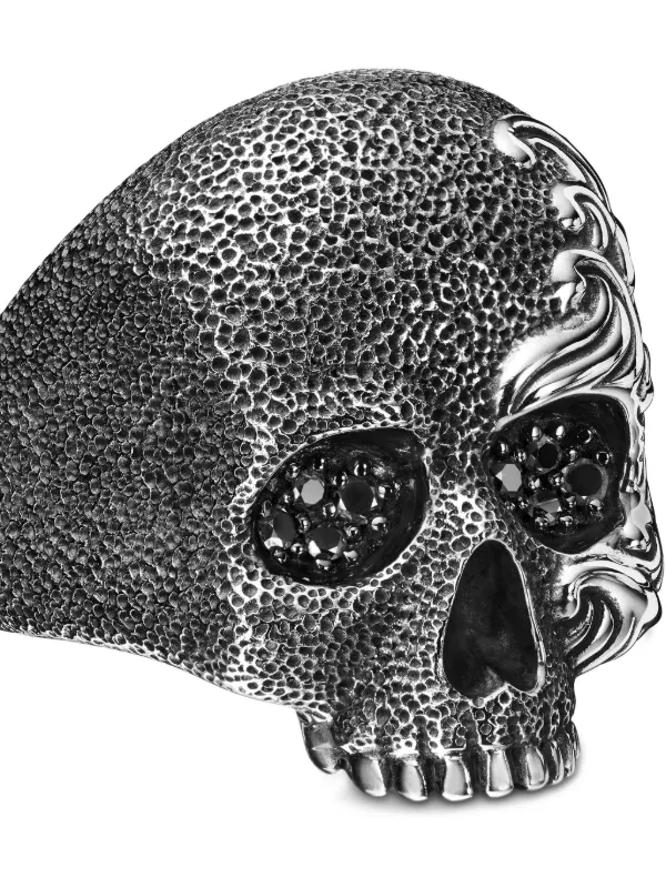 【最終価格】DAVID YURMAN シルバー ブラックダイヤモンド ピアス David Yurman Single Skull Stud Black Diamond Earring in Sterling